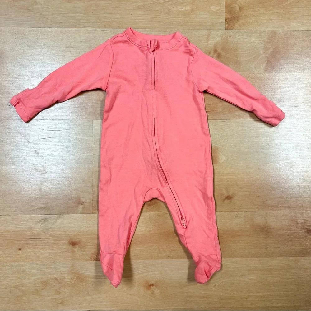 Old Navy Coral Two-Way Zip Cotton Footie Baby Girls Size 3-6M